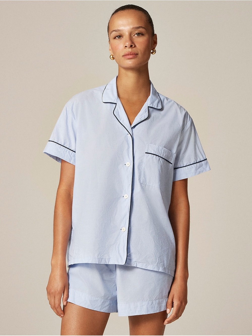 J. Crew Light Blue Cotton Short Pajama Set with Red Piping
